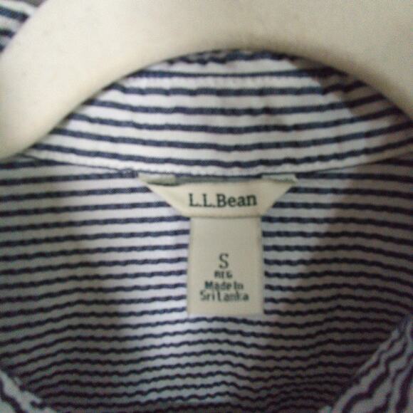 LL Bean Shirt Womens S Black White Stripe Seersucker Button Up - Picture 2 of 5